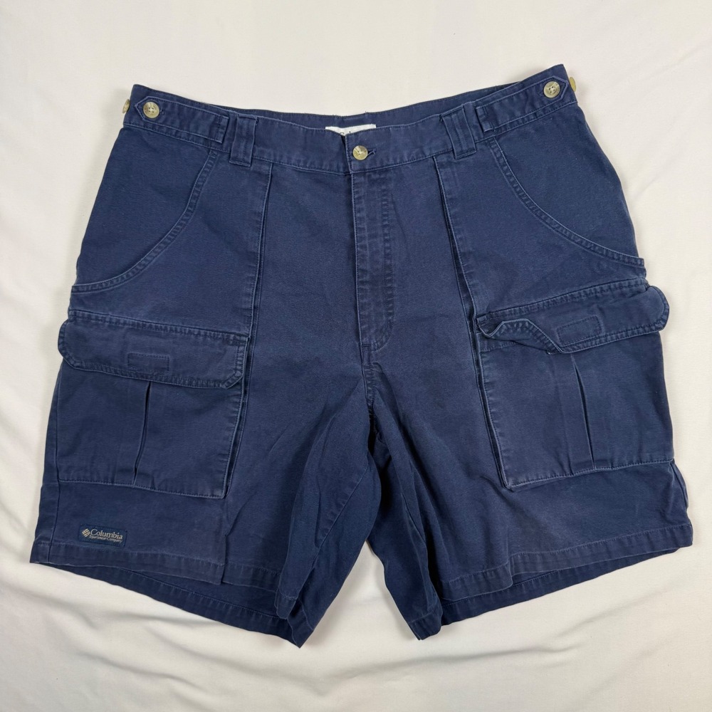 Columbia Mens Navy Blue Cotton Canvas Cargo Hiking Shorts Size 35 Waist